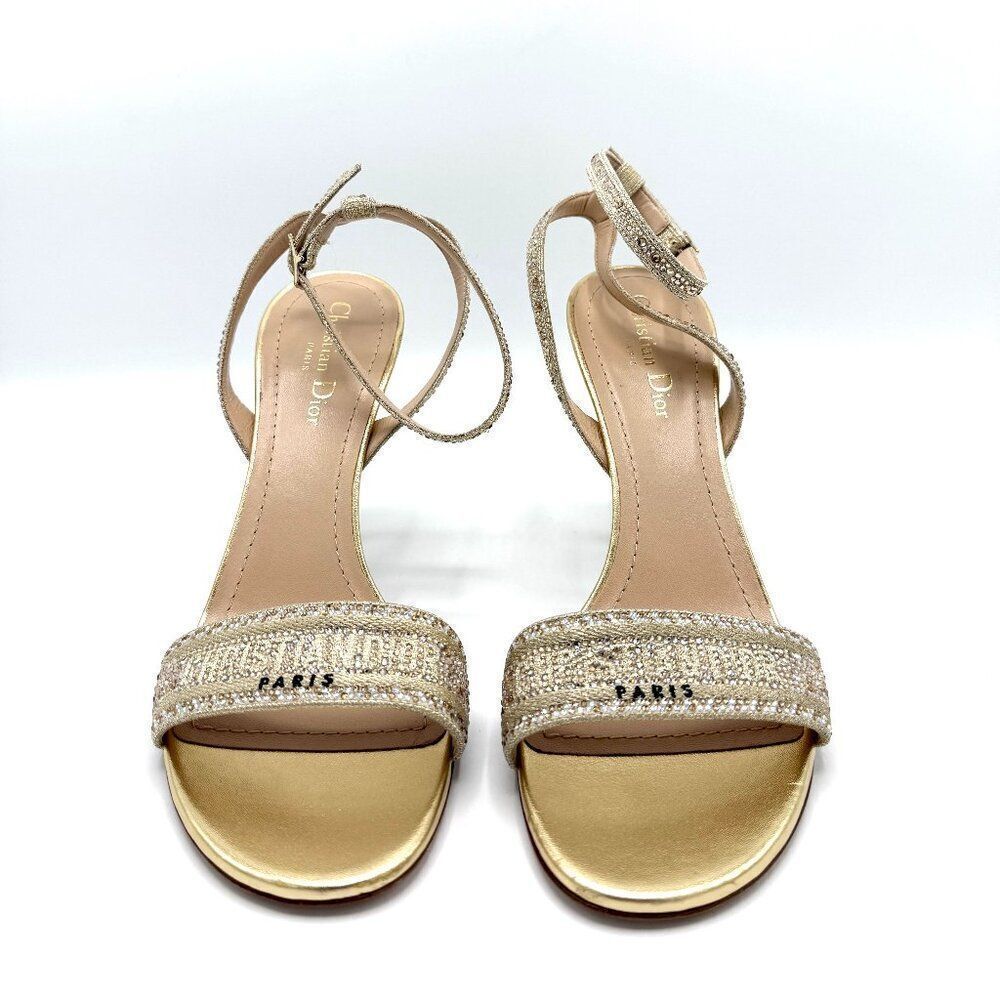 Christian Dior Gold Embroidered Heeled DWay Sandals